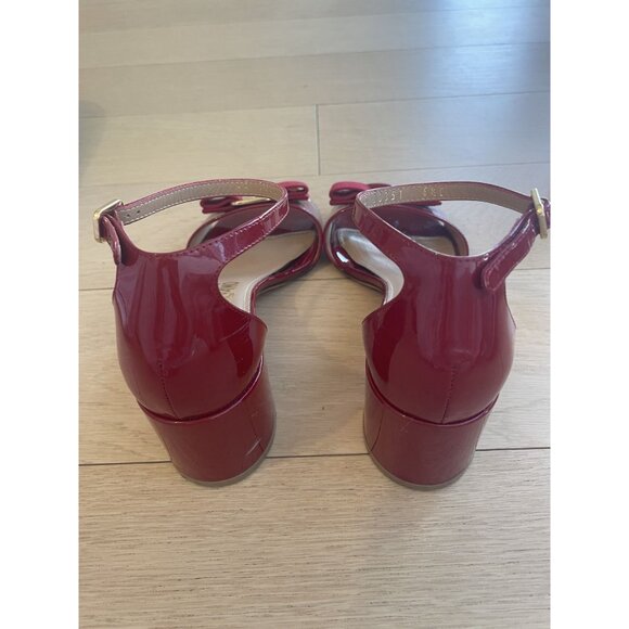 Salvatore Ferragamo Red Patent Leather Heeled Sandals Womens Size 6.5 With Bow & - Picture 3 of 10